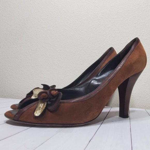 Vtg Moschino Cheap and Chic Suede Peep Bow Pumps - Picture 4 of 15